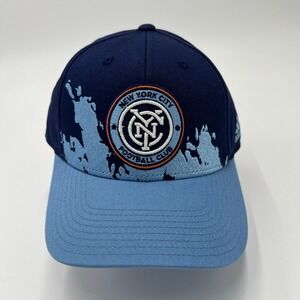 Adidas New York City FC NYCFC MLS Adjustable Baseball Cap Hat Navy Sky Blue NEW